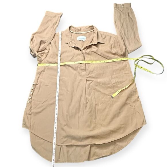 By ANTHROPOLOGIE Women’s Tan Button-Side Cotton Tunic Blouse Long Sleeve Size Me - Picture 11 of 11
